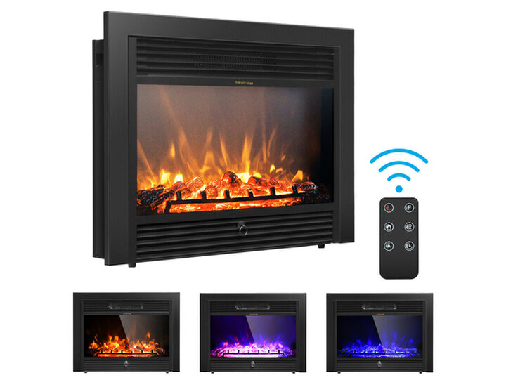 Costway 28.5 Electric Fireplace with Tempered Glass, Realistic Flame u0026  Remote | StackSocial
