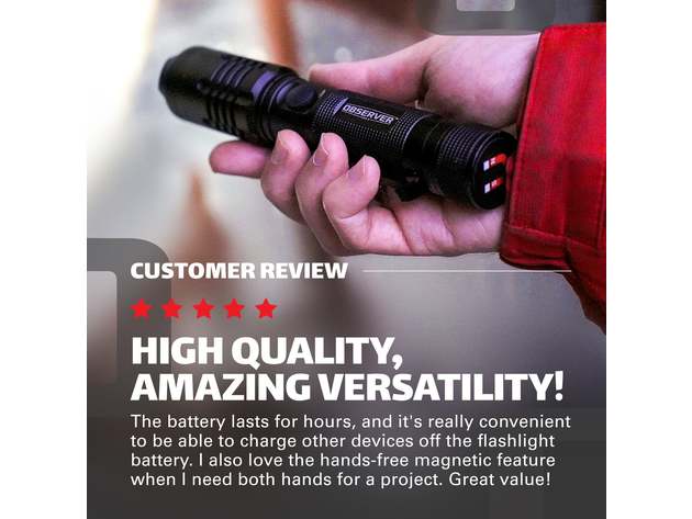 1200 Lumen Tactical LED Rechargeable Flashlight with Power Bank & Dual Power