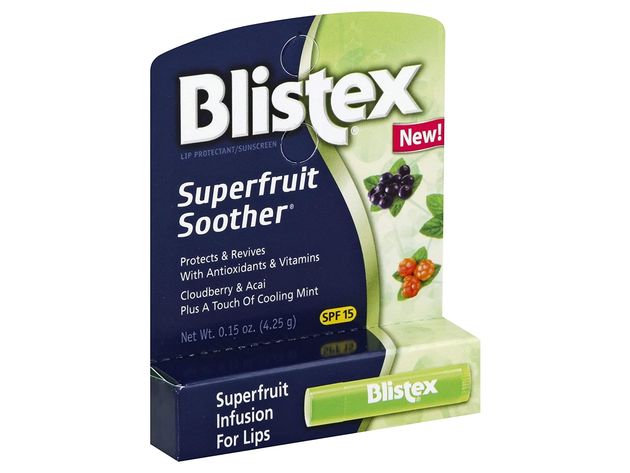 Blistex Superfruit SPF 15 Soother Lip Protectant/Sunscreen Balm, Cloudberry, Acai & Mint, 0.15 Ounce