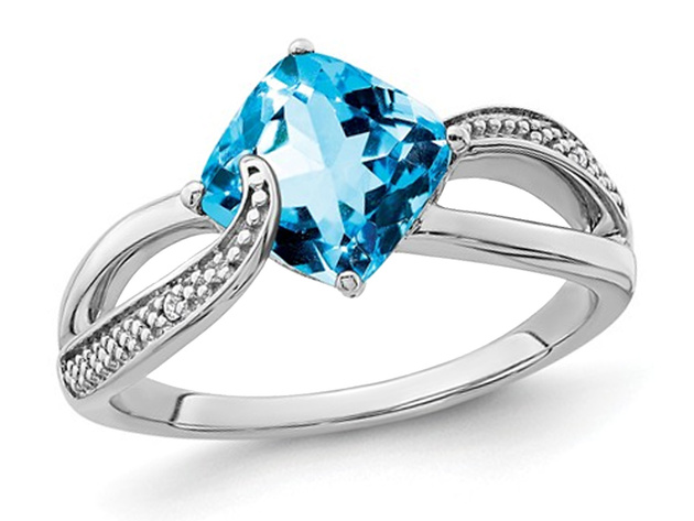 1.75 Carat (ctw) Natural Blue Topaz Ring in Sterling Silver - 6