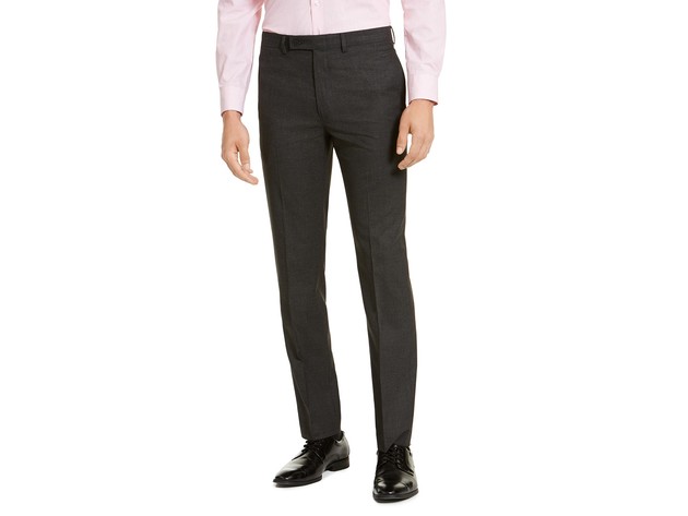 Calvin Klein Men's Slim-Fit Stretch Mini-Grid Dress Pants Charcoal Size 36X32