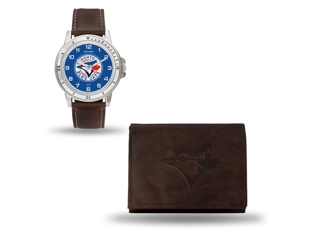 MLB Mens Toronto Blue Jays Brown Leather Watch/Wallet Set