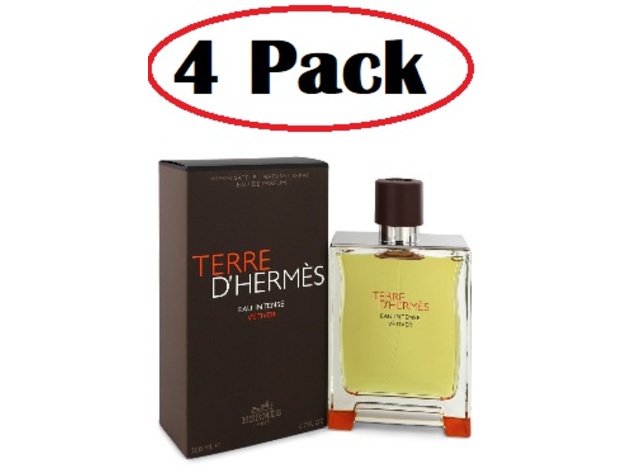 4 Pack of Terre D'hermes Eau Intense Vetiver by Hermes Eau De Parfum Spray 6.8 oz