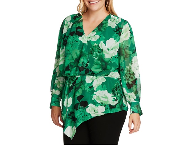 Vince Camuto Women's Floral Cinch Waist Asymmetrical Hem Chiffon Blouse Size Small
