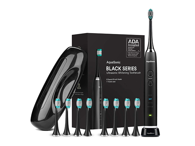 AquaSonic Black Series Toothbrush & Travel Case with 8 Brush Heads