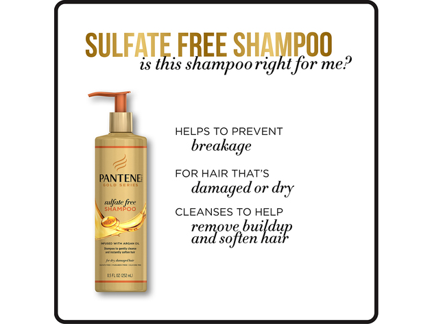 Pantene Gold Series from Pantene Sulfate-Free Shampoo with Argan Oil for Curly and Coily Hair, Get Soft, Beautiful Hair with The Gold Series, 8.5 Ounce