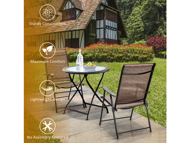 Costway 2 Piece Outdoor Patio Folding Chair Camping Portable Lawn Garden W/Armrest - Brown