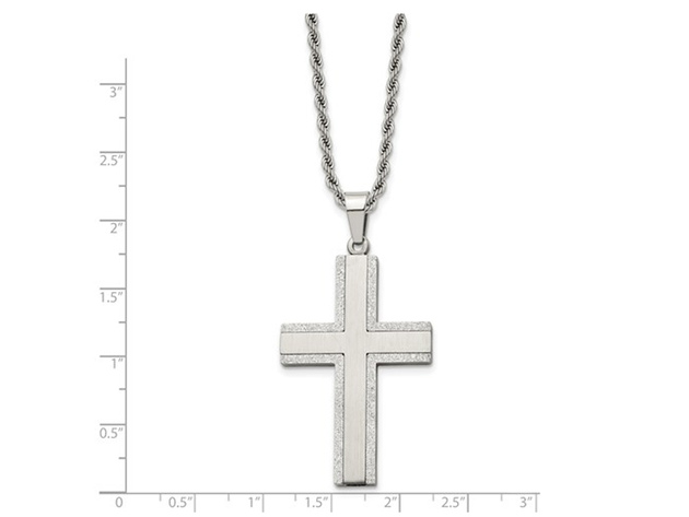 Mens Stainless Steel Polished Laser-Cut Cross Pendant Necklace with Chain