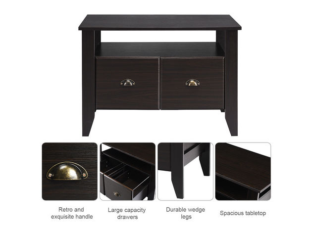 Costway Multi-function Lateral File Cabinet Coffee Table TV Stand Retro Furni W/2 Drawer