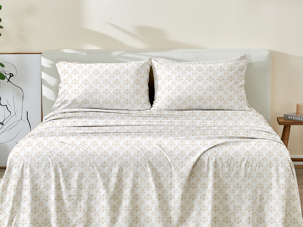 3-Piece Floral Print Microfiber Sheet Set (Taupe/Twin)