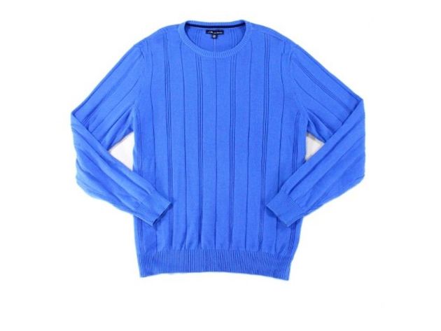 John Ashford Mens Solid Stripe-Texture Crewneck Sweater XXL City Blue