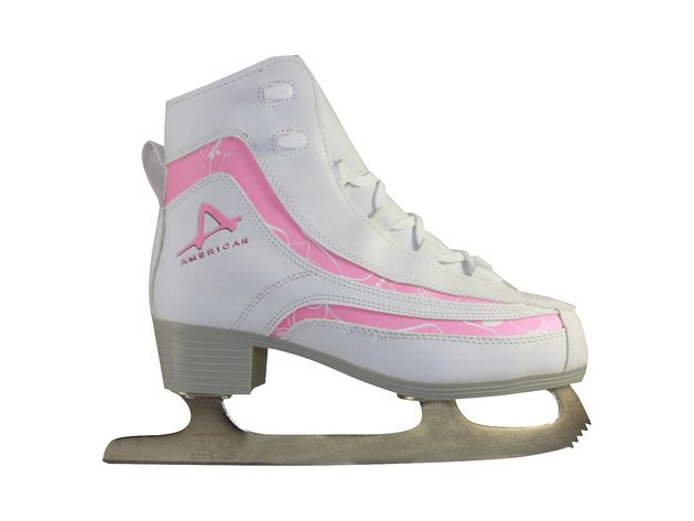 American Athletic Girls' Soft Boot Multi-layer Ice Figure Mesh Trim Skates, Size: 11, White/Pink (New Open Box)