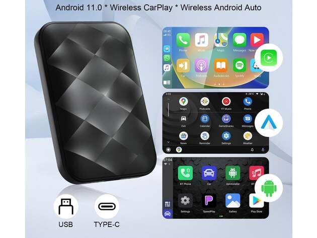 Apple CarPlay & Android Auto Wireless Adapter with Streaming Service Support (2024 Edition)
