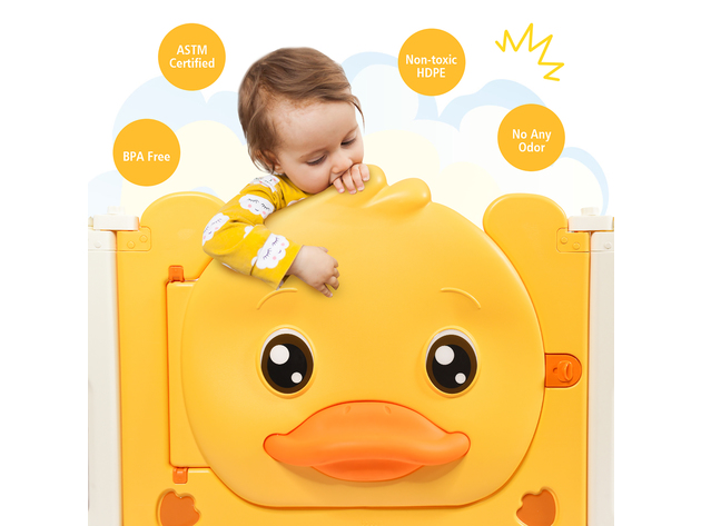 Costway 16-Panel Foldable Baby Playpen Kids Yellow Duck Yard Activity Center w/  Sound - Yellow + White