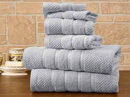 6-Piece Bibb Home 100% Egyptian Cotton Towel Set (Popcorn/Seal Grey)