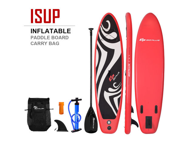 Goplus 11' Inflatable Stand up Paddle Board Surfboard SUP W/ Bag Adjustable Fin Paddle Black + Red