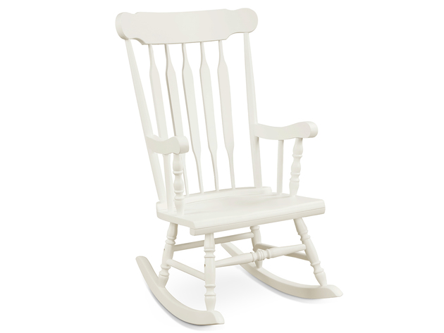 Costway Solid Wood Rocking Chair Porch Rocker Indoor Outdoor Seat Glossy Finish - White