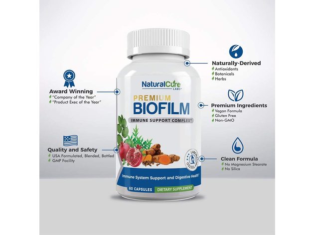 Natural Cure Labs Premium Biofilm - Immune System Support and Digestive Health, 60 Capsules Dietary Supplement