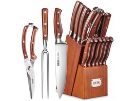 DEIK Knife Set, High Carbon Stainless Steel Kitchen Knife Set 16PCS, Super Sharp Cutlery Knife with Carving Fork and Serrated Steak Knives, Wood Knife Block