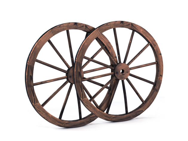 Costway Set of 2 30" Decorative Vintage Wood Garden Wagon Wheel w/Steel Rim Wall Decor