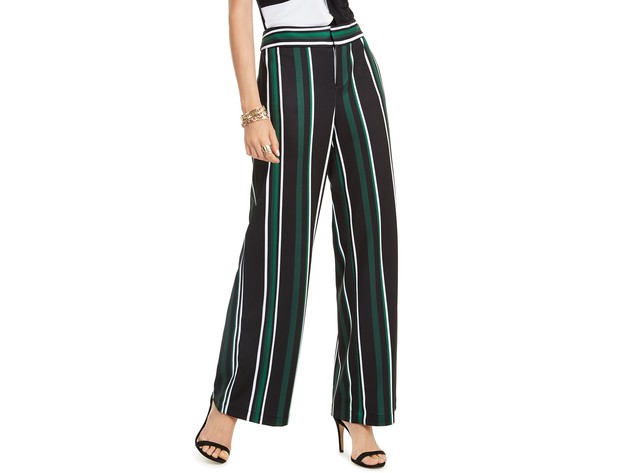 INC International Concepts Women's Striped Wide-Leg Pants Black Size 14