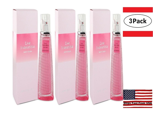 3 Pack Live Irresistible Rosy Crush by Givenchy Eau De Parfum Florale Spray 2.5 oz for Women