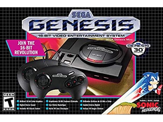 Sega SG-10037-2 Genesis Mini Console and 2 Wired Controllers, Miniaturized Unit (New)