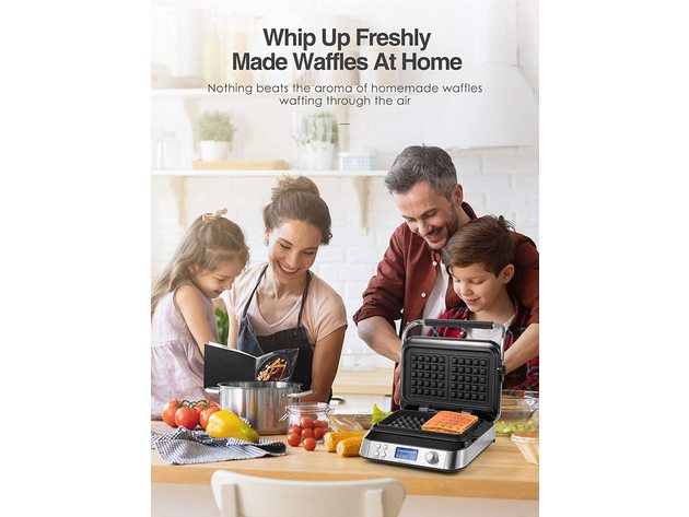 AICOOK Smart Pro Belgian Waffle Maker, 5 Different Programs, Silver