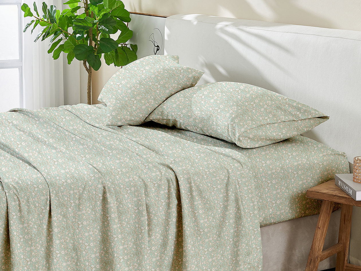3-Piece Floral Print Microfiber Sheet Set (Floral Green/Twin)