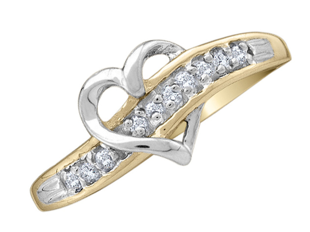 Accent Diamond Heart Promise Ring in 10K White and Yellow Gold 