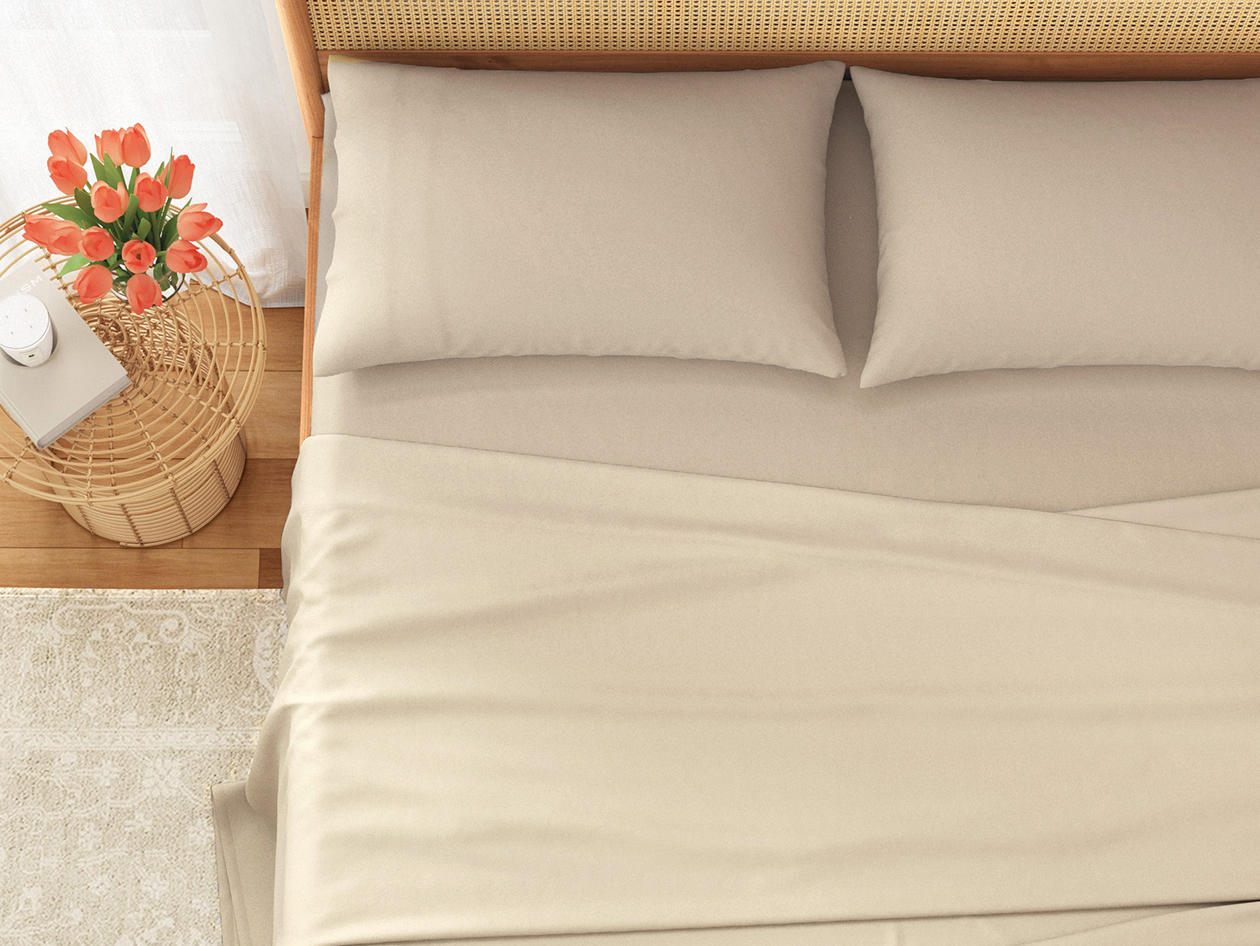 4-Piece Pre-Washed Microfiber Sheet Set (Natural/Queen)