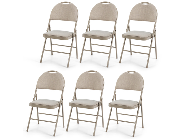 Costway 6 Pack Folding Chairs Portable Padded Office Kitchen Dining Chairs Beige - Beige