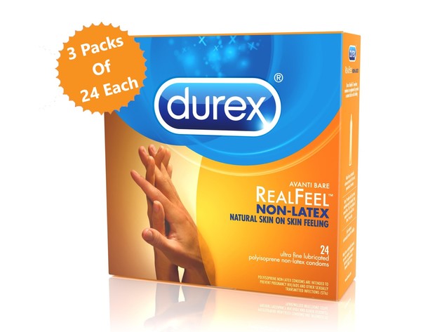 Durex Avanti Bare Real Feel Lubricated Non Latex Condoms, Natural Skin On Skin Feeling, Ultra-Thin, 3 Packs of 24 Each