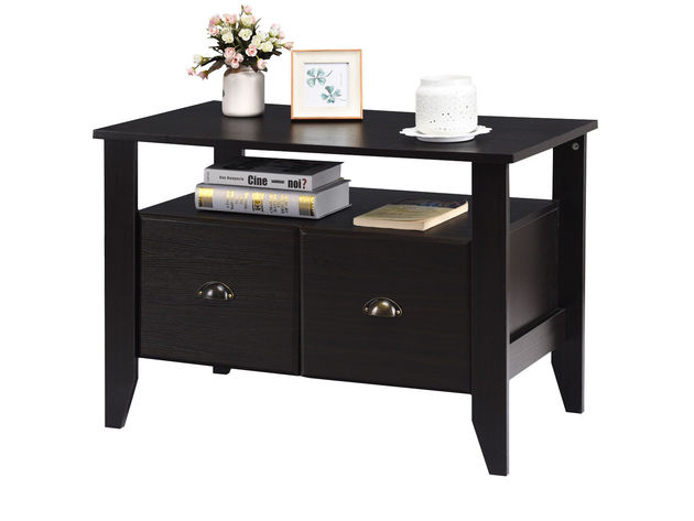 Costway Multi-function Lateral File Cabinet Coffee Table TV Stand Retro Furni W/2 Drawer