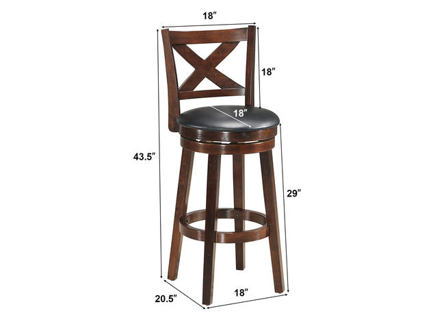 Costway Swivel Stool 29'' Bar Height X-Back Upholstered Dining Chair Kitchen Espresso