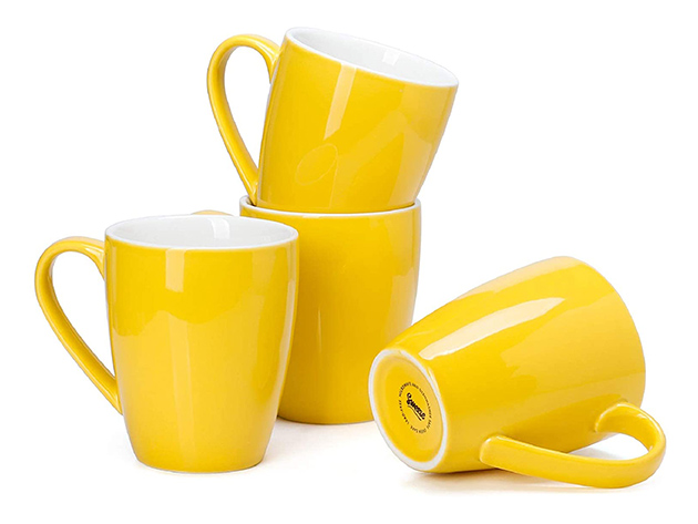 Sweese 16oz Yellow Porcelain Coffee Mugs (Set of 4)