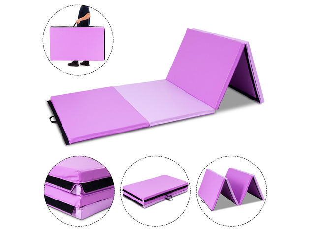 Costway 4'x10'x2'' Gymnastic Mat Thick Folding Panel Gym - Purple + Pink