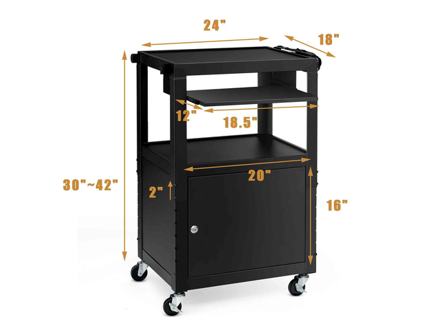 Costway Mobile Steel AV Presentation Cart Adjustable Height w/ Locked Cabinet & Keyboard - Black