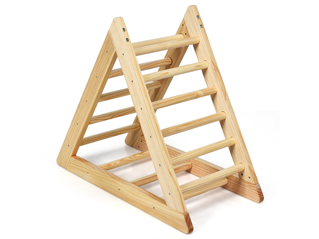 Wooden Climbing Pikler Triangle with Climbing Ladder For Toddler Step Training - Natural Wood