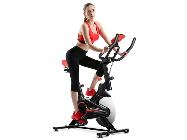 Indoor Exercise Bike Fitness Cardio W/4-way Adjustable Seat - Black + Red