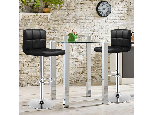Set of 2 PU Leather Bar Stools Adjustable Swivel Pub Counter Chair Black 