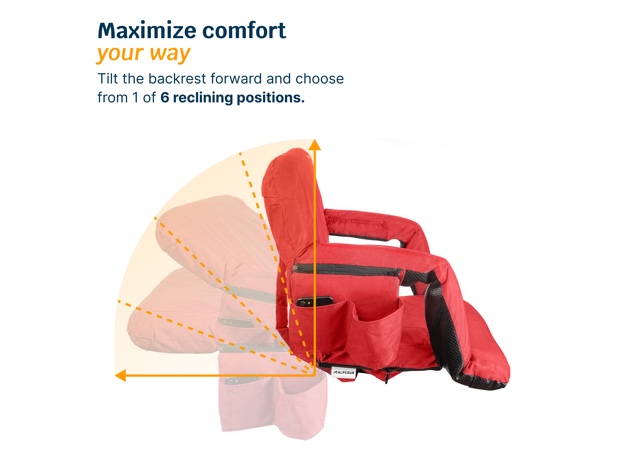 Reclining Stadium Seat with Armrests and Side Pockets (Red)
