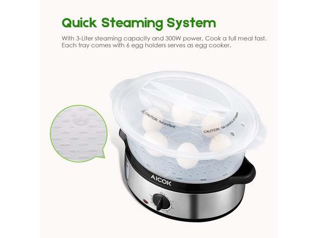 AICOK Food Steamer, Electric Vegetable Steamer with 3-Tier Stackable Basket, 800W Fast Heating Electric Steamer, 9.5 Quart, Auto Shut off