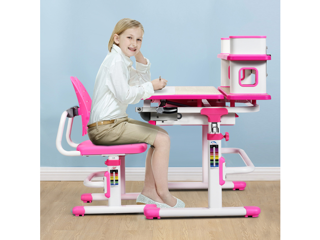 Costway Children's Desk Chair Set Height Adjustable Study Table - Pink