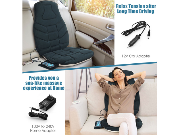 Massage Seat Cushion Back Massager w/ Heat & 6 Vibration Motors for Home - Black