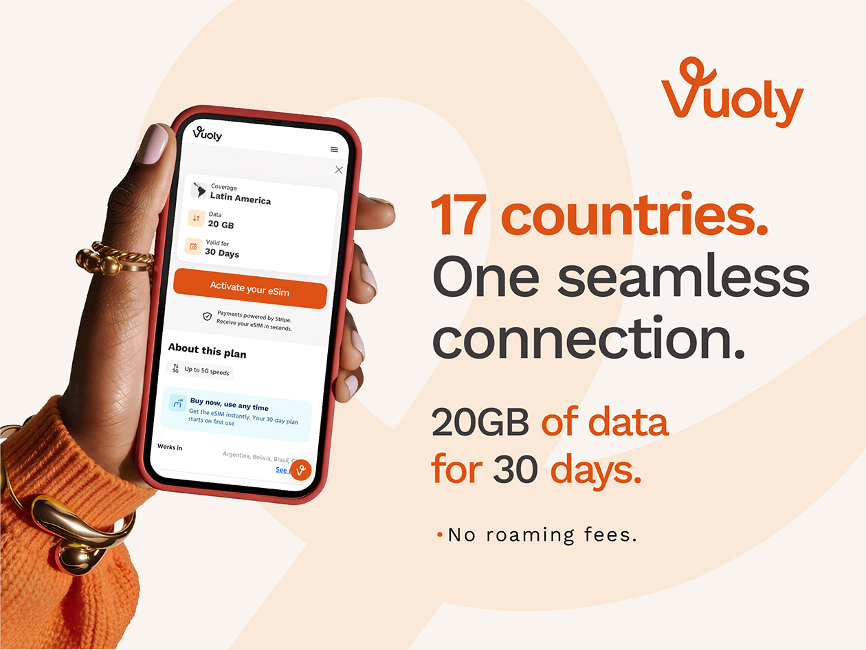 Vuoly eSim Mobile Data Plan: Latin America - 20GB/30 Days