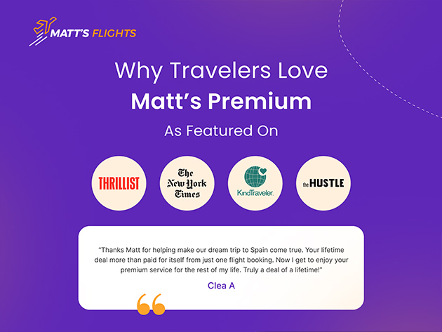 Matt's Flights Premium Plan (1 -Yr Subscription) - Save up to 90% on Domestic & International flights