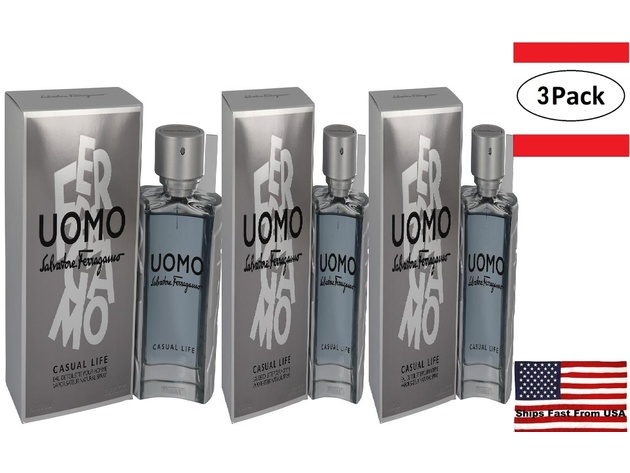 3 Pack Salvatore Ferragamo Uomo Casual Life by Salvatore Ferragamo Eau De Toilette Spray 3.4 oz for Men