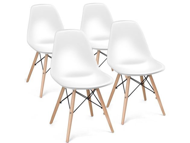 COSTWAY Set of 4 Mid Century Modern Style Dining Side Chair Wood Leg - White