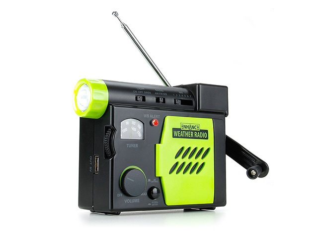 Enhance Emergency Weather Radio with Flashlight, Hand Crank, Loud Siren & Charger